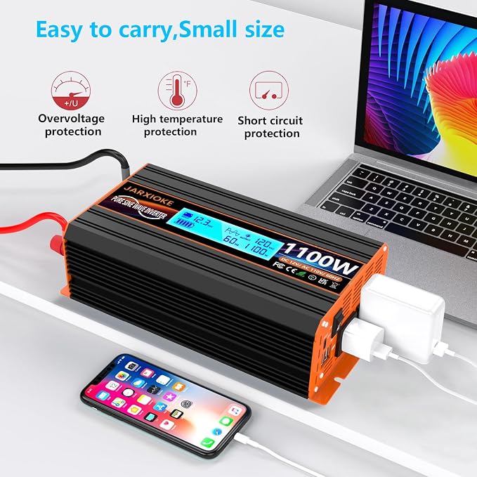 1100 Watt Pure Sine Wave Power Inverter 12V DC to 110V 120V Converter - Image 2
