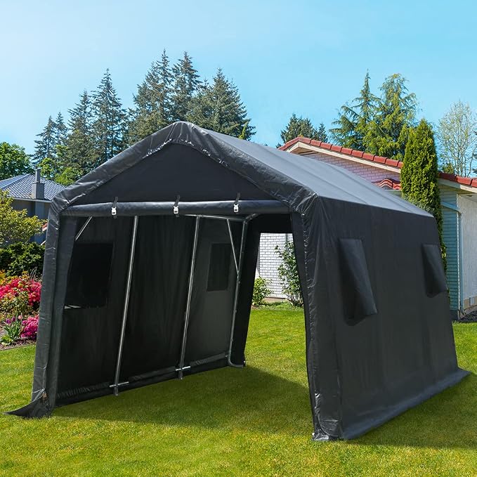 ADVANCE OUTDOOR 10X15 ft Garage Shelter Steel Metal Peak Roof Portable Storage - Image 7