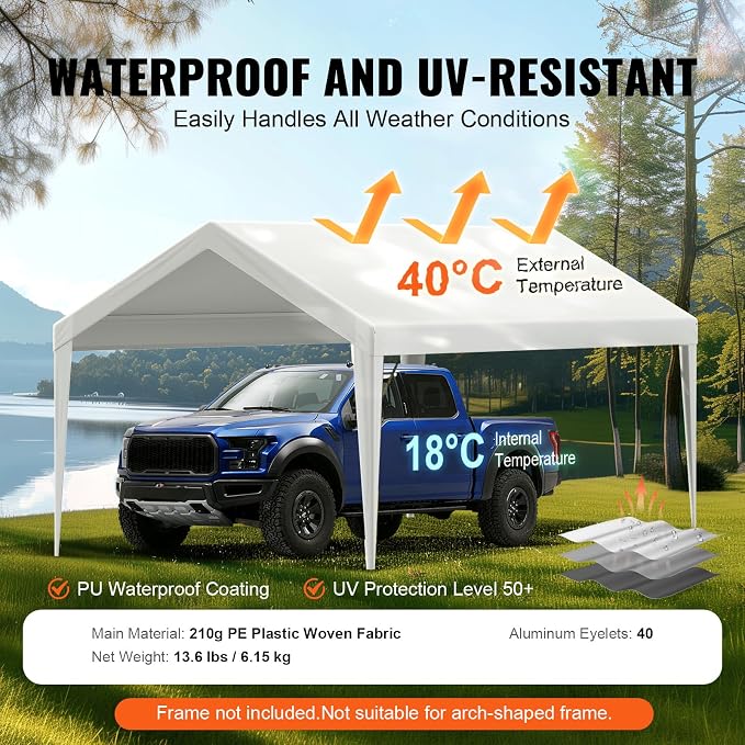 VEVOR Carport Replacement Canopy Cover 10 x 20 ft, Garage Top Tent Shelter Tarp - Image 3