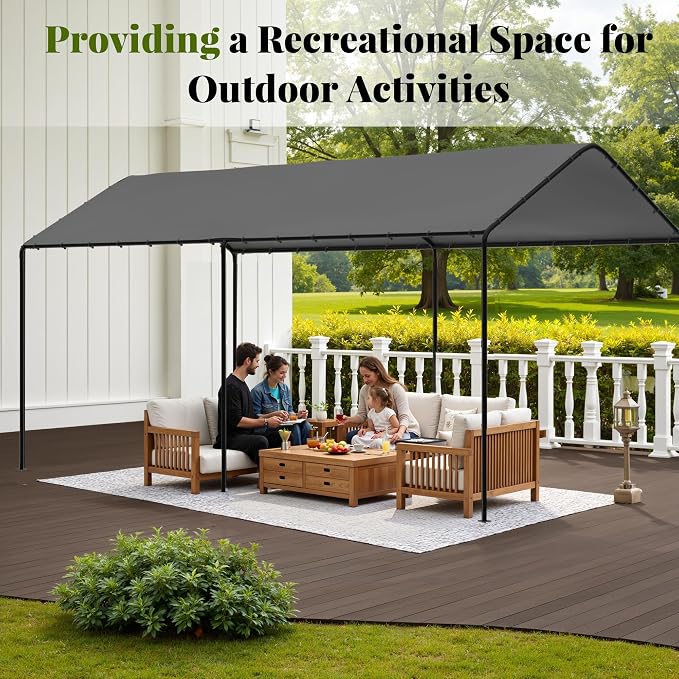 GOJOOASIS 10x20 Carport Heavy Duty Portable Garage Shelter Metal Car Canopy Tent - Image 7