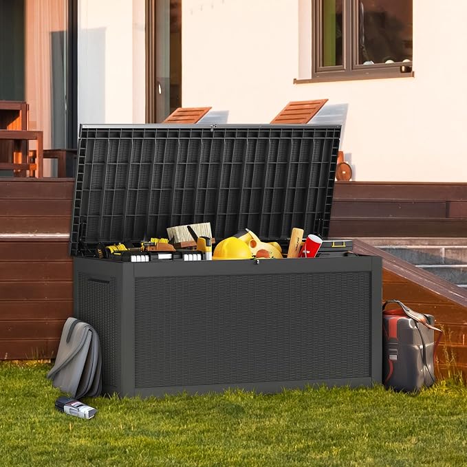 320 Gallon Lockable Resin Deck Box, Waterproof & UV-Resistant Outdoor Storage - Image 5
