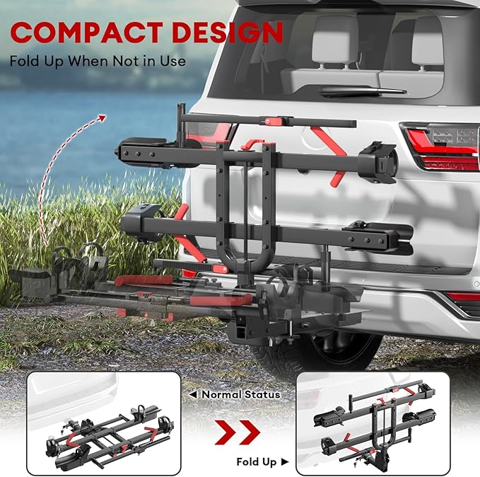 Hitch 2 EBike Rack with Ramp, 170lbs Capacity Electric Bike Carrier Foldable - Image 5