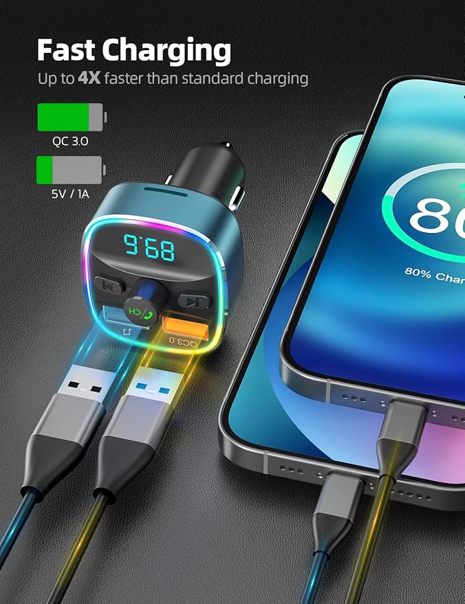 Nulaxy Bluetooth FM Transmitter, MP3 Player Support, TF Card & USB Disk - Image 3