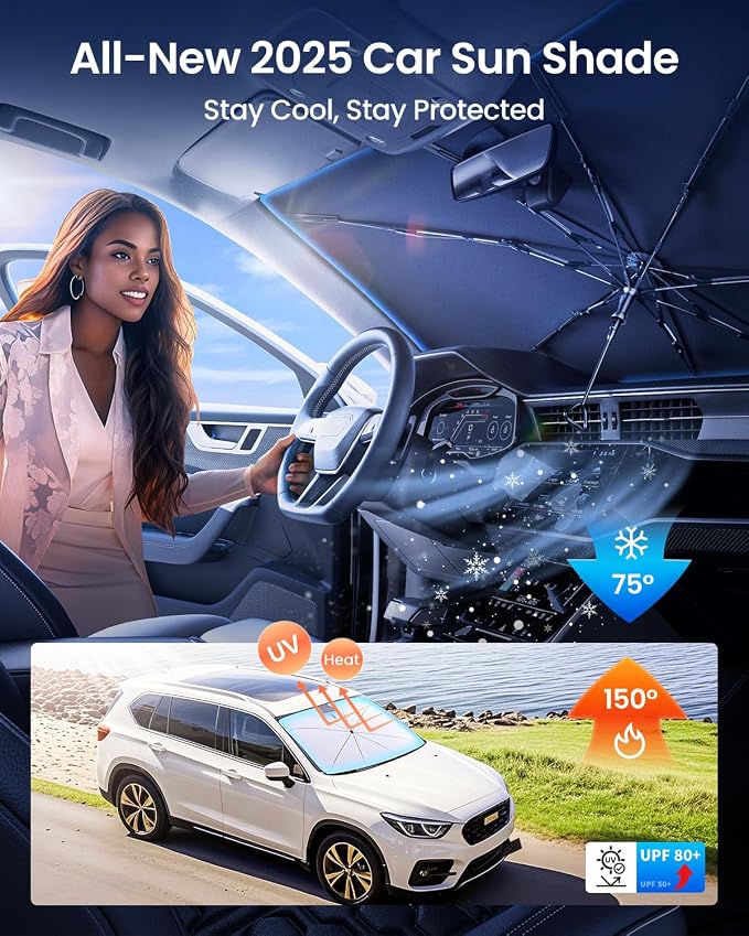 REEVAA 2025 Upgraded Car Windshield Sun Shade Umbrella Protect Interior - Image 2
