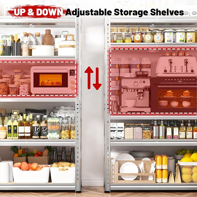 REIBII 2020LBS Garage Shelving Heavy Duty 5-Tier Storage Shelves Adjustable - Image 7