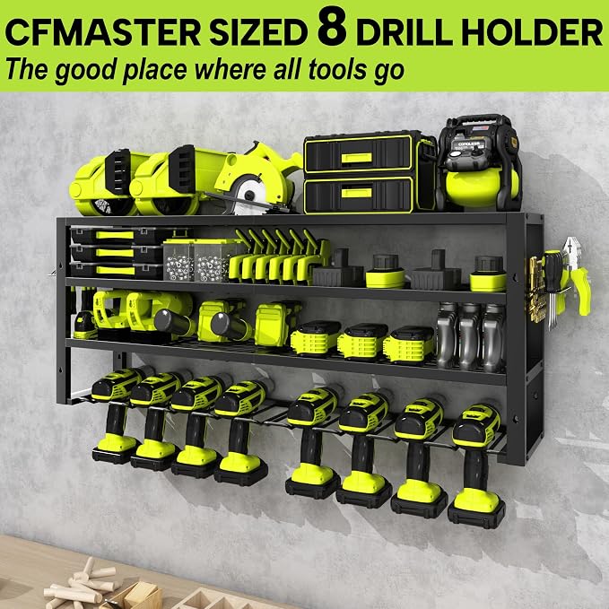 Large Power Tool Organizer Wall Mount, 4 Layers 8 Drill Holder Heavy Duty Metal - Image 5