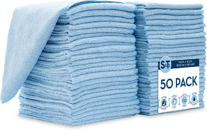S&T INC. 50 Pack Microfiber Cleaning Cloth, Bulk Towels by STINC