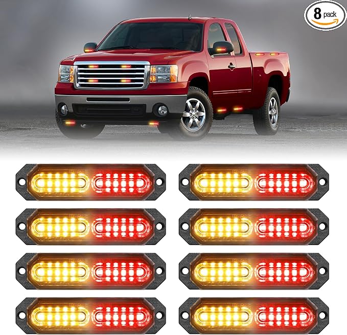 HLauto 1200T Emergency Strobe Grille Lights: 8pcs 12 LED Sync Feature Safety by HLauto