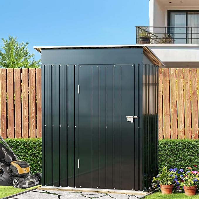 Breezz 5x3FT Vertical Outdoor Steel Storage Shed, Lockable Doors, Compact Metal - Image 2