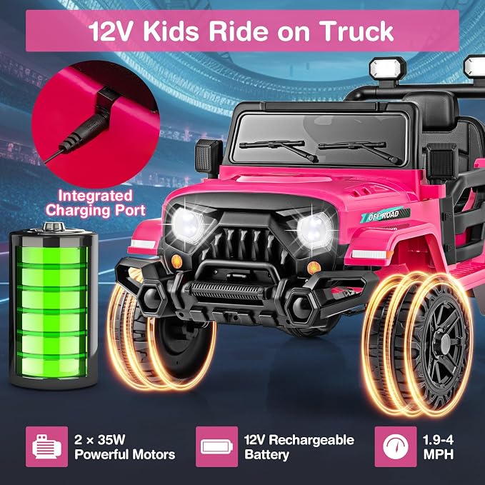 Costzon 12V Kids Ride on Truck Car, Electric Vehicle w/Remote Control, Threaded - Image 3