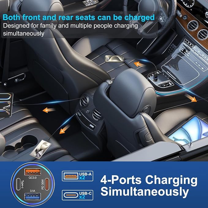 65W USB C Car Charger, 5 Pack 4-Port PD Super Fast Charging Type C Car Charger - Image 4