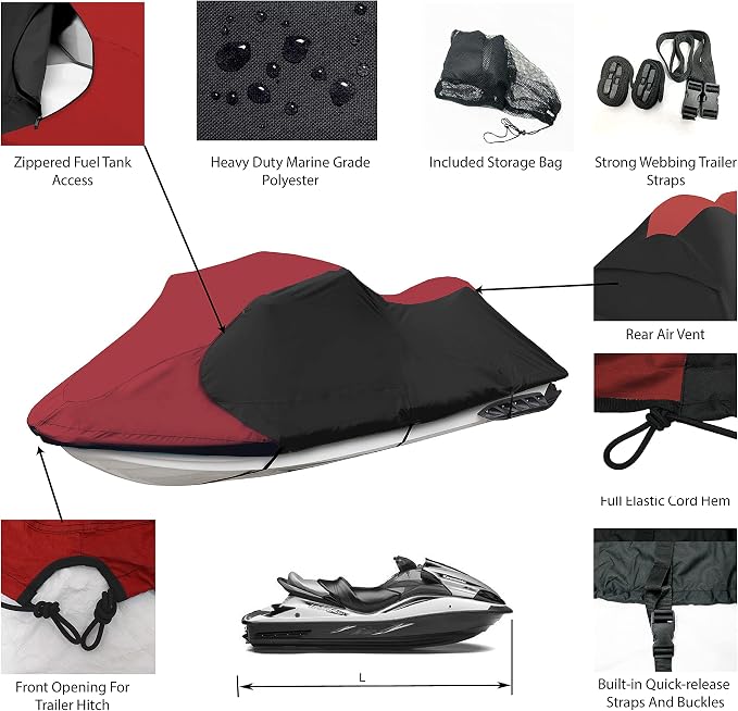 Trailerable Stand-up Jet Ski Cover, Waterproof Marine Grade 600D Heavy Duty - Image 2