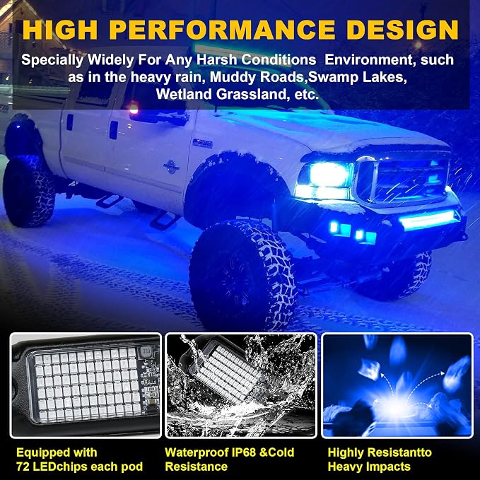 Nicoko 4Pods Pure Blue LED Rock Lights 72w high Power Rock Lights Neon - Image 3