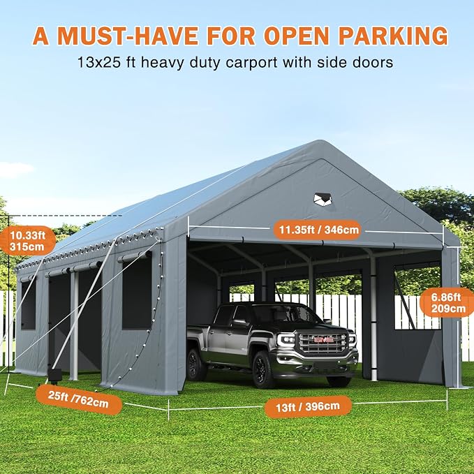 Carports 13X25 Heavy Duty, Portable Car Port Garage, Carport Canopy - Image 2