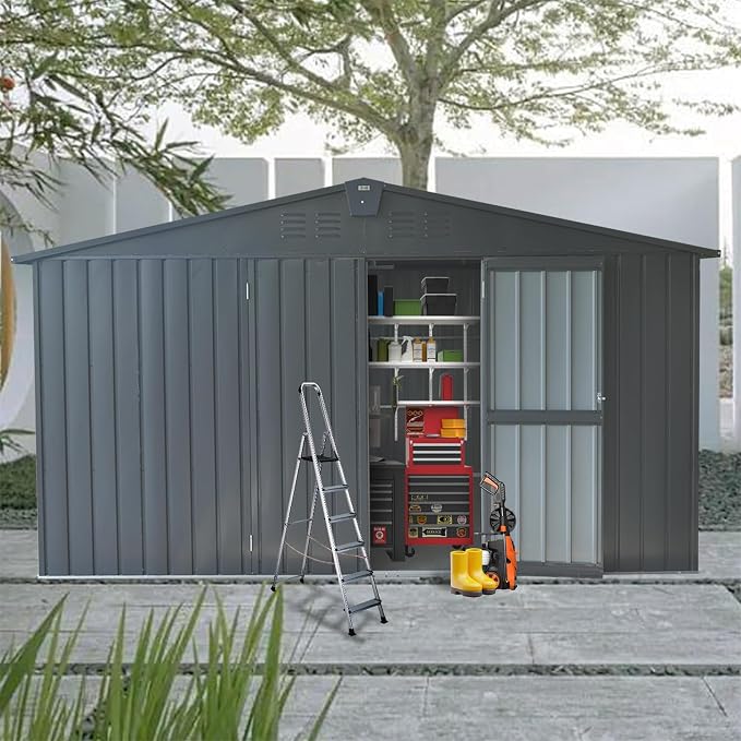 IKERY Large Galvanized Steel Storage Shed - Image 8