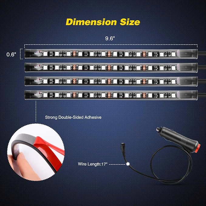 Nilight - TR-06 4PCS 48 LED Interior Lights DC 12V Multicolor Music Car Strip - Image 2
