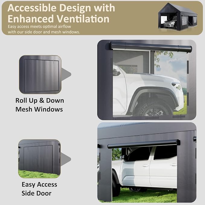 Carport 12' x 20' Heavy Duty Portable Garage, Carport Canopy - Image 5