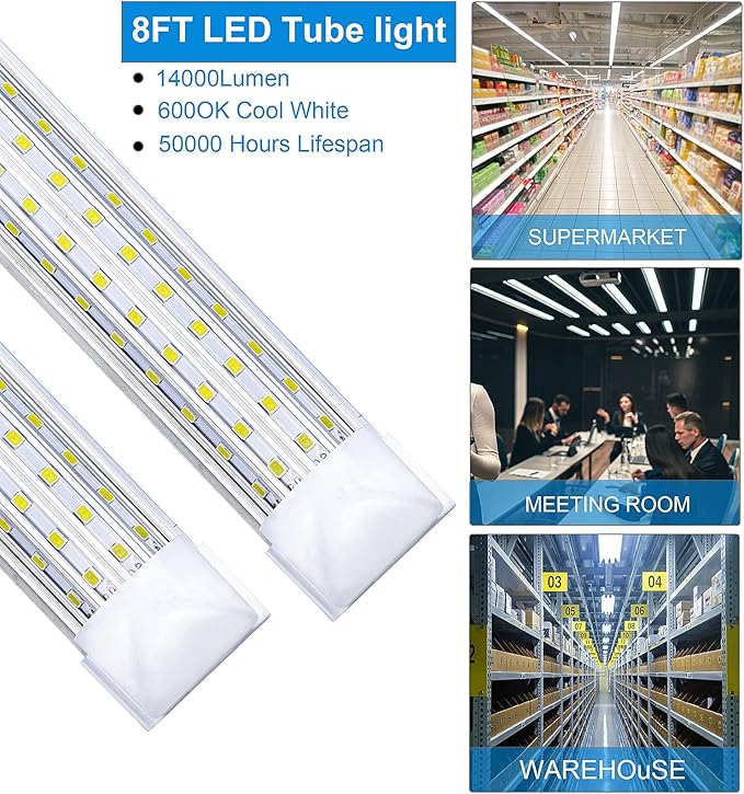 (6-Pack, 8FT LED Shop Light, U Shape Integrated T8 LED Tube Light, 6000K Cold - Image 6