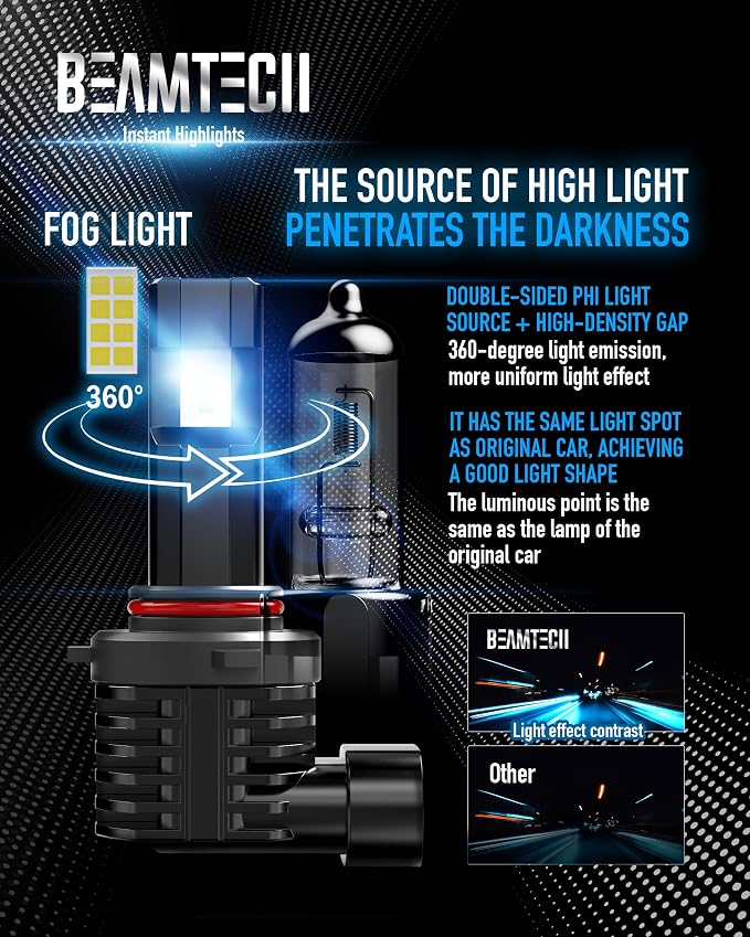 BEAMTECH 9005 Fog Light Bulb, HB3 Fog Bulb 6500K Fog Light or ATV UTV Off Road - Image 3