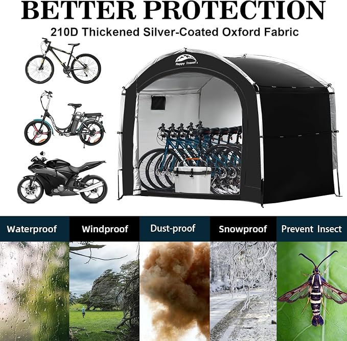 Happy Travel Bike Storage Tent Shed, Outdoor Waterproof Bicycle Covers Shelter - Image 3