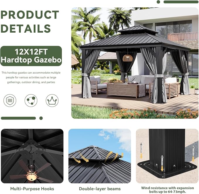 Aoxun 12' X 12' Hardtop Gazebo - Image 4