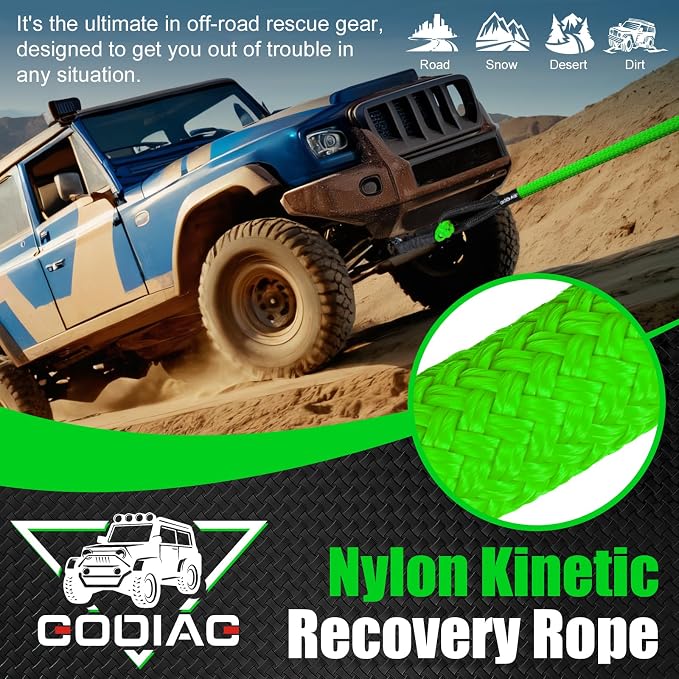GODIAG 1"×30ft Kinetic Recovery Rope Recovery Tow Strap Heavy Duty Energy Rope - Image 2