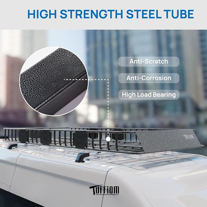 TUFFIOM 84"x 39"x 6" Universal Rooftop Cargo Carrier Basket, Extendable Steel - Image 5