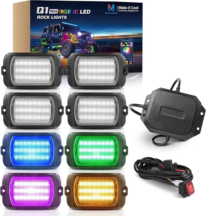 MICTUNING 2025 1000% Bright Q1 MAX RGB+IC Rock Lights, 8 Pods Chasing by MICTUNINGINC