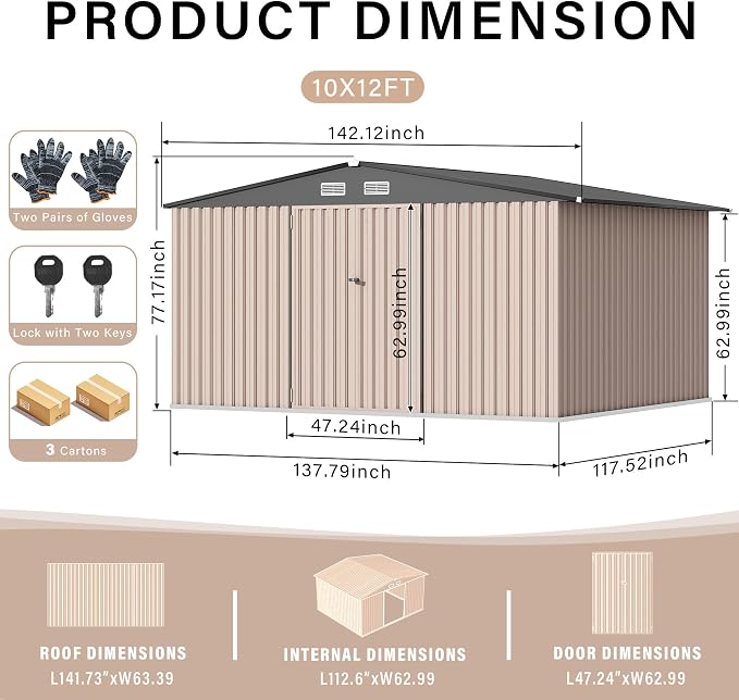 10x12 FT Metal Storage Sheds Outdoor, Metal Yard Sheds Garden Shed Kit - Image 2
