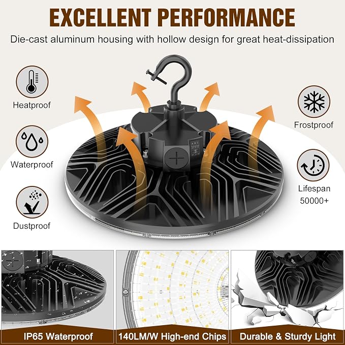 6 Pack 480V LED High Bay Light UL DLC Listed UFO Light 300W 240W 200W Adjustable - Image 4