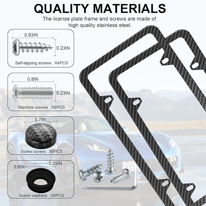 LivTee Carbon Fiber License Plate Frames, 4 Holes Stainless Steel License Plate - Image 4