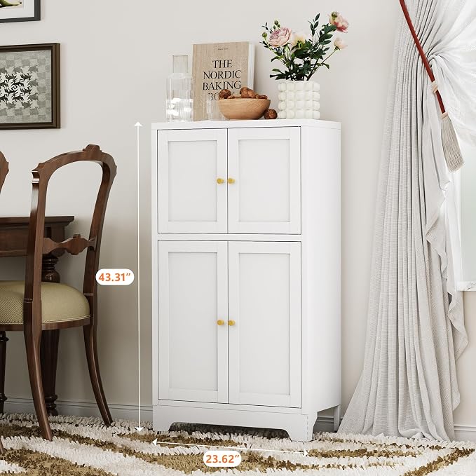 White Bathroom Floor Cabinet, Metal Storage Cabinet - Image 6