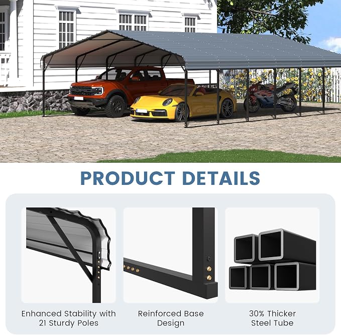 EROMMY 20x30 FT Metal Carport, Heavy Duty Carports - Image 4