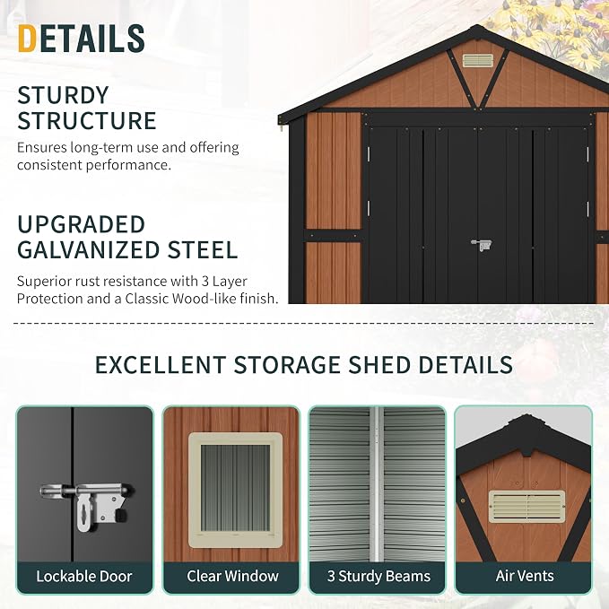 10x12 Ft Outdoor Storage Shed, Extra Large Metal Shed - Image 4