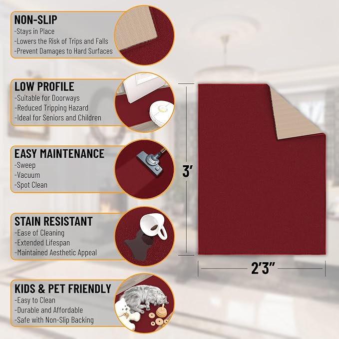 Ottomanson Rugs for Entryway 2'3" x 3' Non Slip Solid Small Area Rugs Durable - Image 2