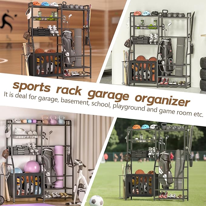 Garage Sports Equipment Organizer, Golf Bag Storage Rack, Heavy Duty Ball Holder - Image 4