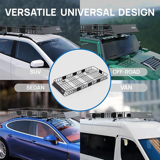 TUFFIOM 84"x 39"x 6" Universal Rooftop Cargo Carrier Basket, Extendable Steel - Image 6