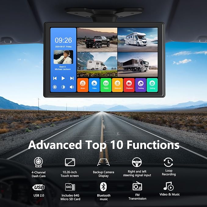 4 Channel Backup Camera System, Touchable 10.26 inch Monitor - Image 2