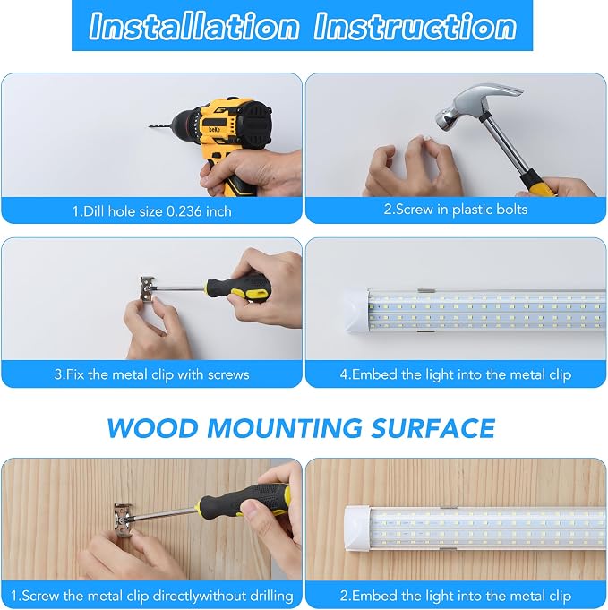 2 Pack 2FT T8 LED Shop Lights, 30W Integrated Tube Light, 4800LM 6000-6500K - Image 4