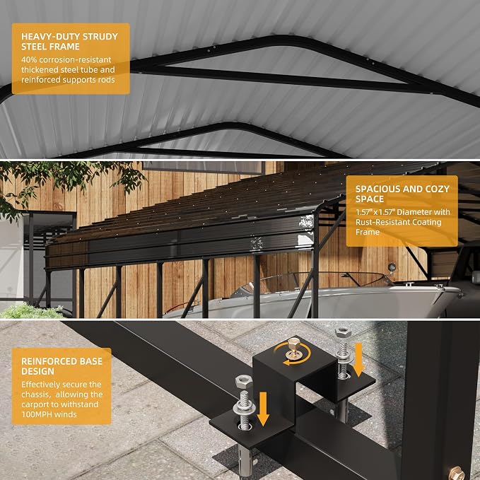 20 x 30 FT Metal Carport with Galvanized Steel Roof, Heavy Duty Metal Roof - Image 3