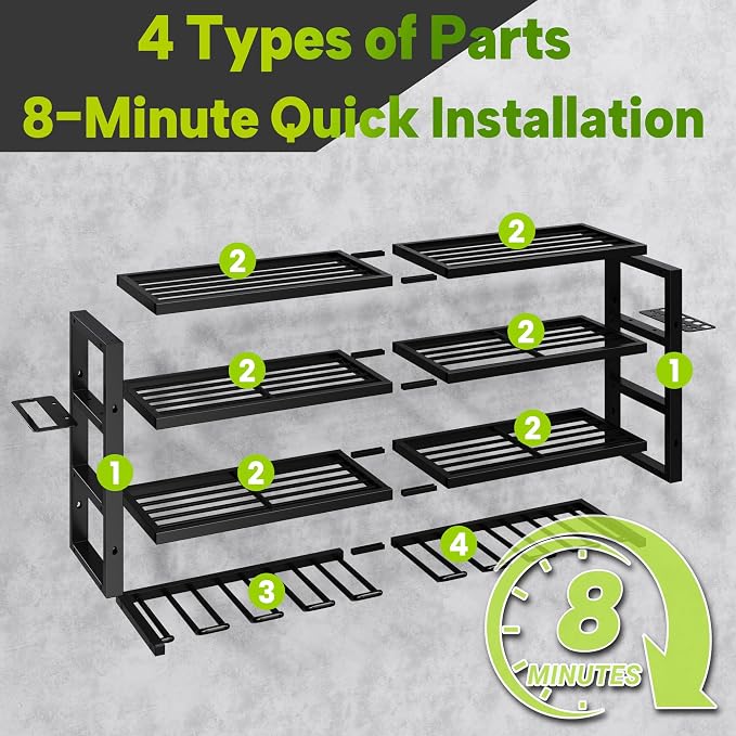 Large Power Tool Organizer Wall Mount, 4 Layers 8 Drill Holder Heavy Duty Metal - Image 7