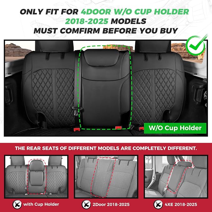 for Jeep Wrangler Seat Covers 4Door JL 2018 2019 2020 2021 2022 2023 2024 2025 - Image 2