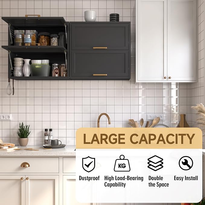 Metal Wall Cabinets with 2 Up-Flip Doors, Floating Steel Wall Mounted - Image 4