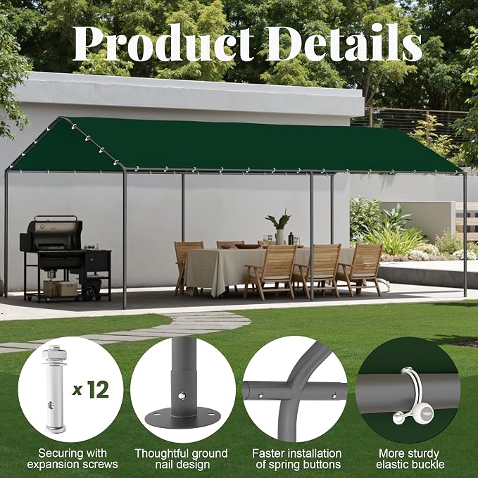 GOJOOASIS 10x20 Carport Heavy Duty Portable Garage Shelter Metal Car Canopy Tent - Image 2