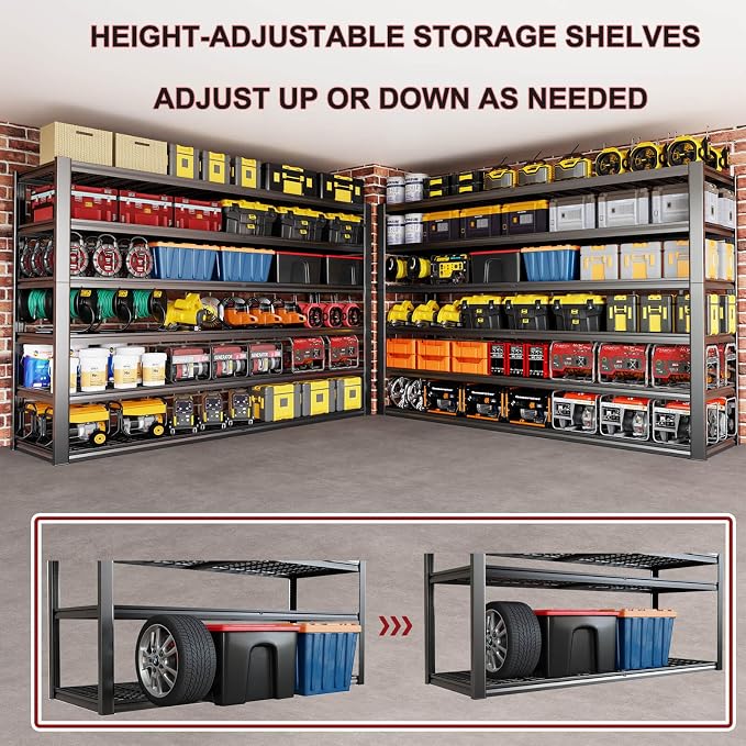 67" W Garage Shelving Heavy Duty, Adjustable 6 Tier Metal Shelves, Commercial - Image 4