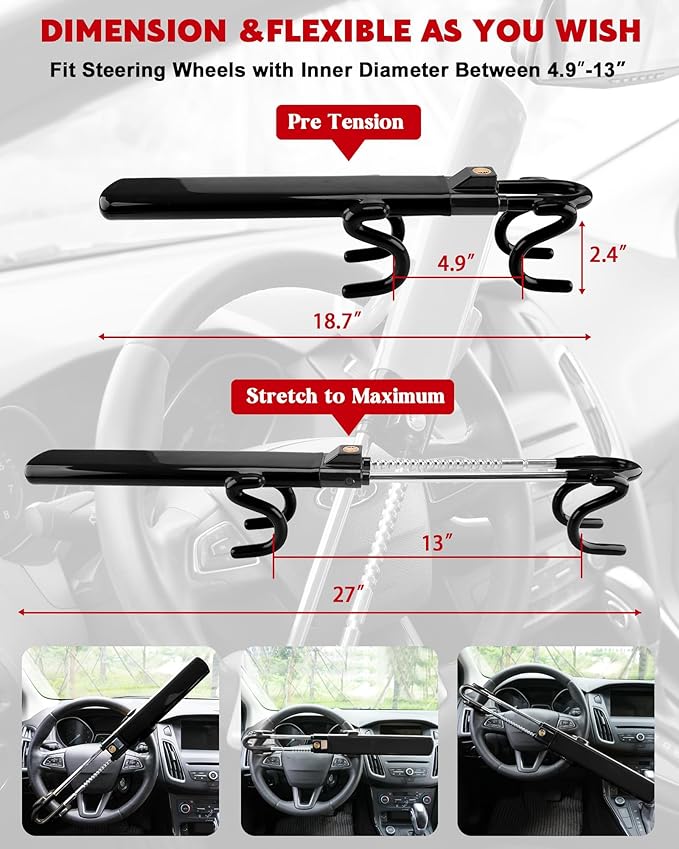 Tevlaphee Steering Wheel Lock Anti-Theft Car Device Heavy Duty Security Car - Image 2