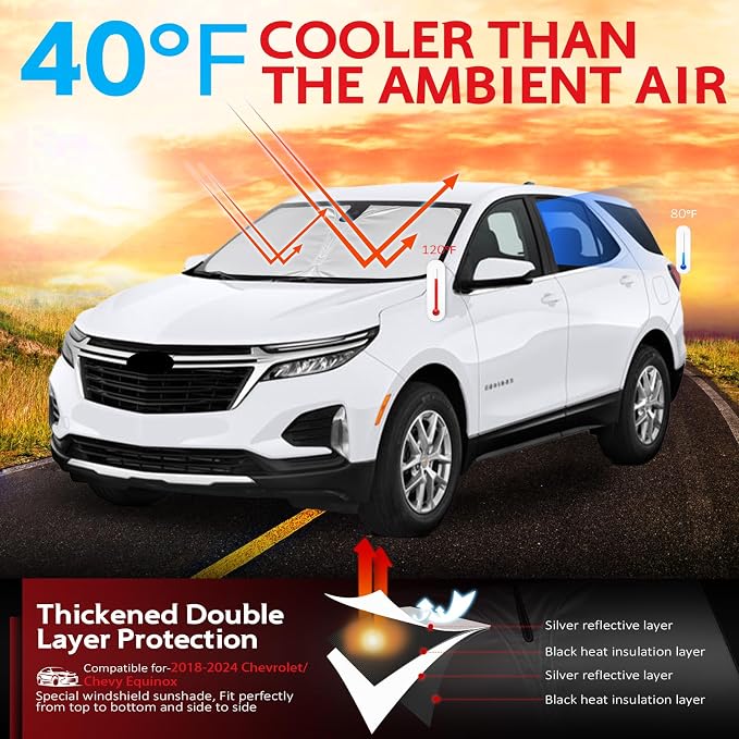 KAYZT Windshield Sun Shade for 2018-2024 Che-vrolet/Chevy Equinox Foldable - Image 2