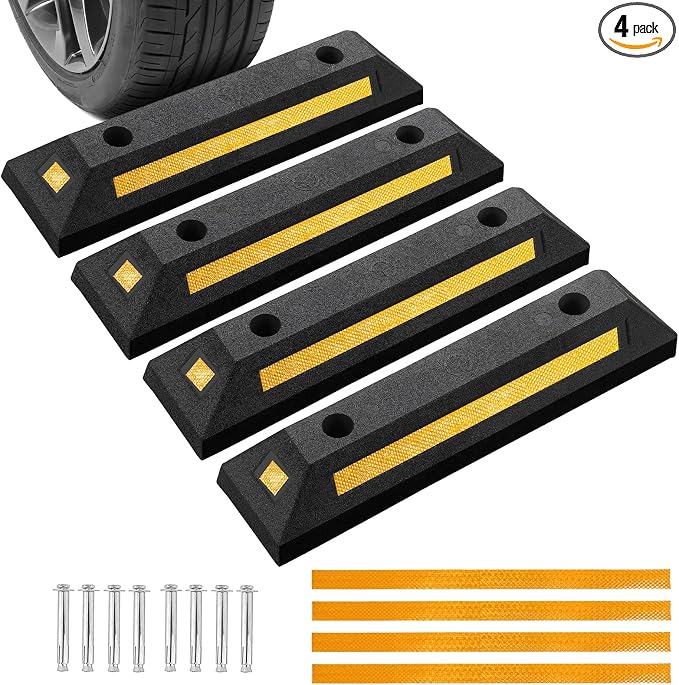 4 Pack Rubber Parking Guide Blocks | Heavy Duty Black Parking Blocks Parking by Acymner