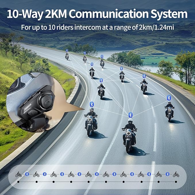 Motorcycle Helmet Bluetooth Headset, 10 Riders 2000M Communication Systems - Image 5