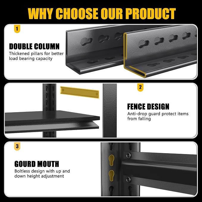 63" Heavy Duty Garage Shelving, 5-Tier Adjustable Storage Shelf, 2000lbs - Image 7